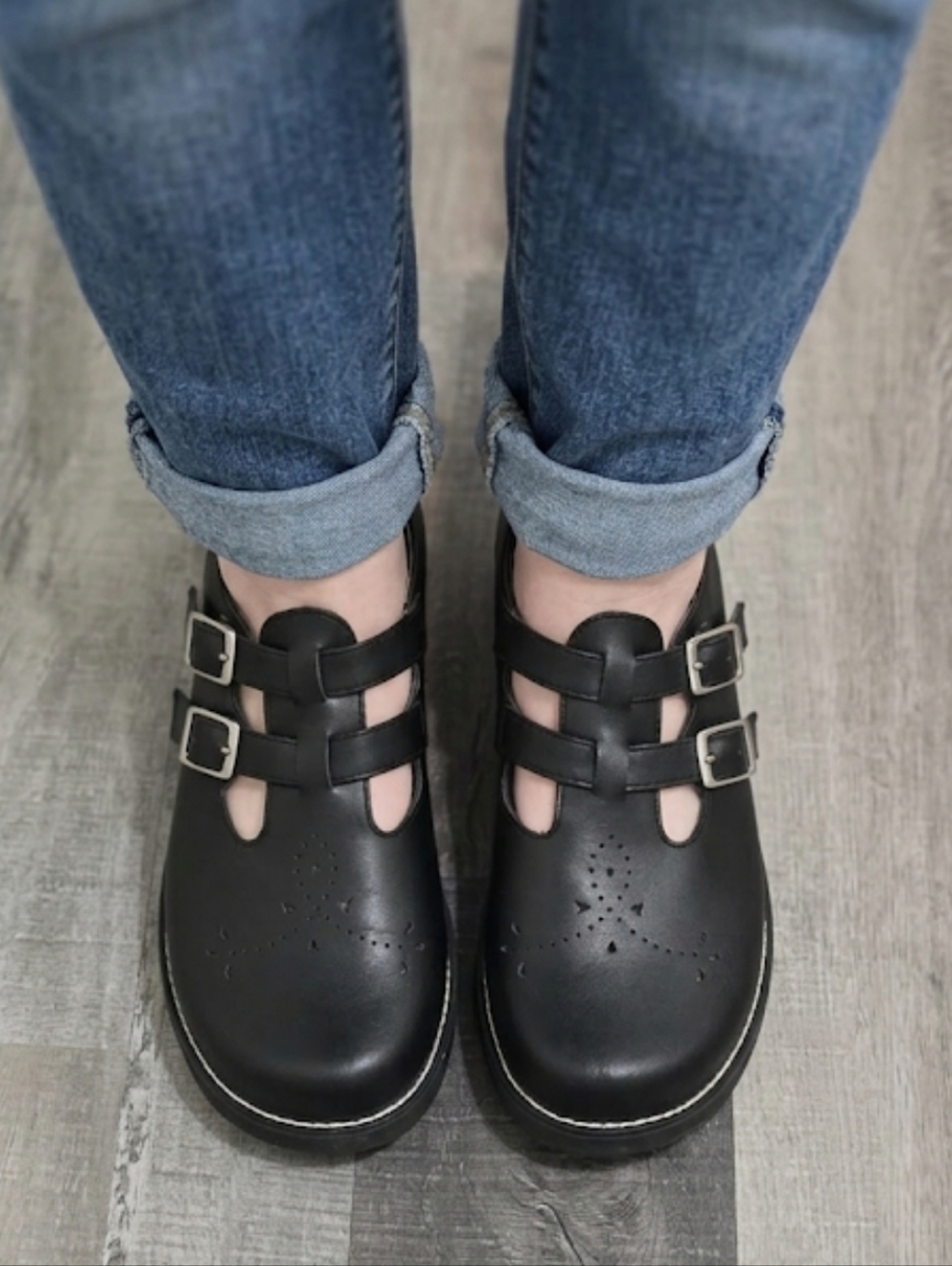 BONGO Vintage Y2k  Black  Ana Leather Mary Jane  Double Buckle  Shoes
